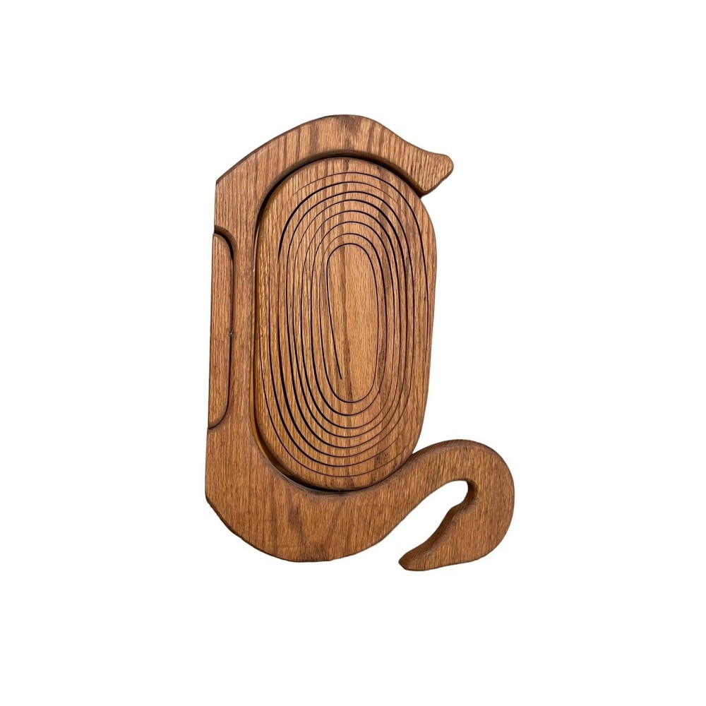 Vintage Collapsible Spiral Cut Wooden Basket or Trivet in the Shape of a Goose - Picture 6 of 8